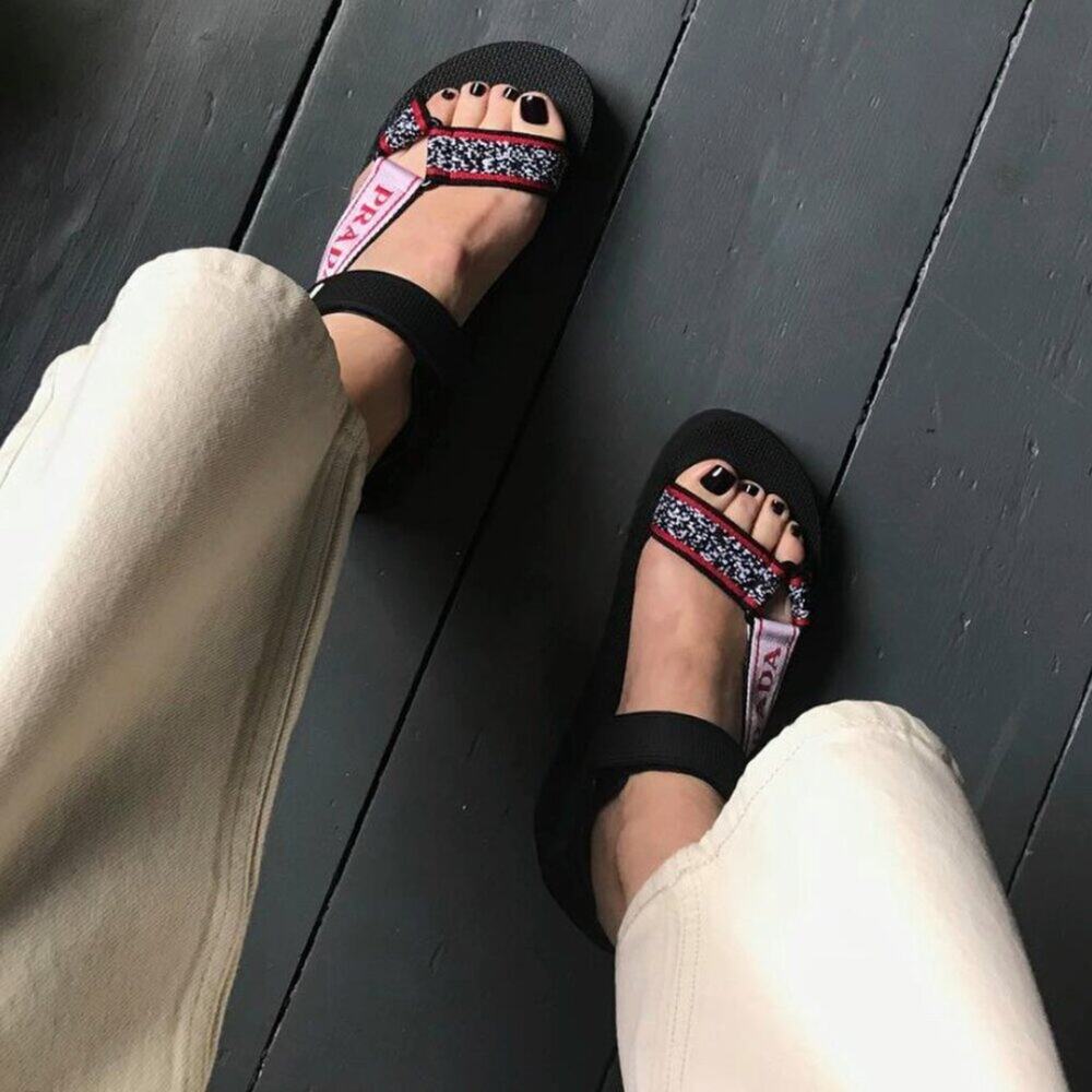 Prada Nomad Logo Print Platform Rubber Sole Sandals -‎ Size 37 - Picture 2 of 8